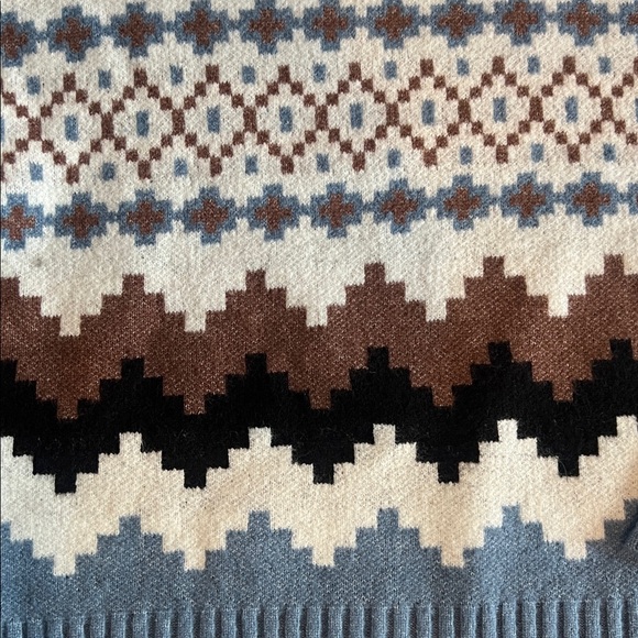 Joseph A. Apres Ski Fair Isle Mock Neck Sweater | Cream, Brown & Blue Size L - Picture 2 of 6